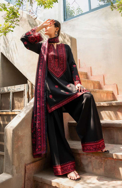 Unstitched 3 Piece Fully Embroidered Suit With Embroidered Dhanak Shawl