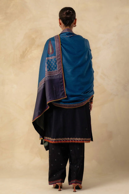 3 Piece Unstitched Fully Embroidered Dhanak Dress With Printed Blended Shawl