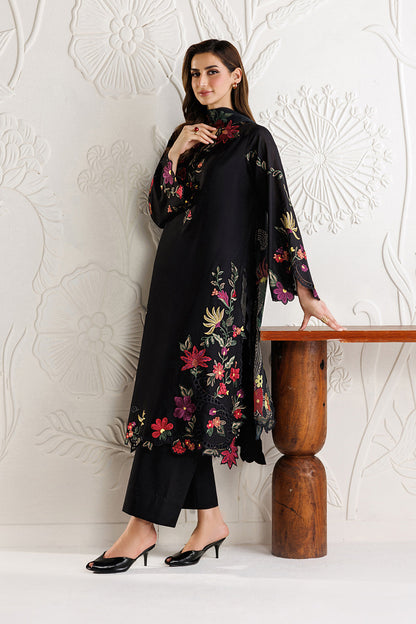 IZ 2955 - 3 Piece Unstitched Embroidered Dhanak Fabric With Printed Shawl