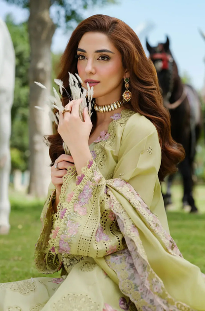 Unstitched 3 Piece Fully Embroidered Lawn Suit With Embroidered Cotton Net Dupatta