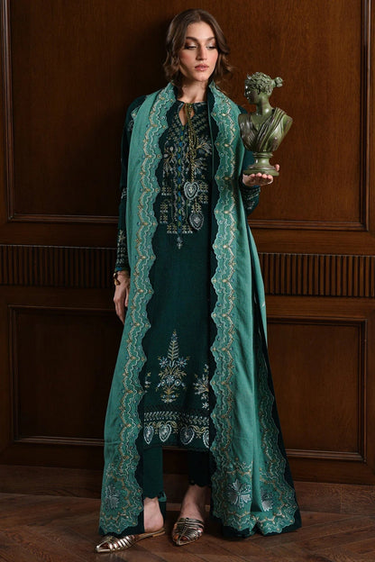 3 Piece Unstitched Heavy Embroidered Dhanak Suit ( Embroidered Dhanak Wool Shawl )