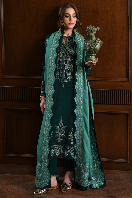 3 Piece Unstitched Heavy Embroidered Dhanak Suit ( Embroidered Dhanak Wool Shawl )