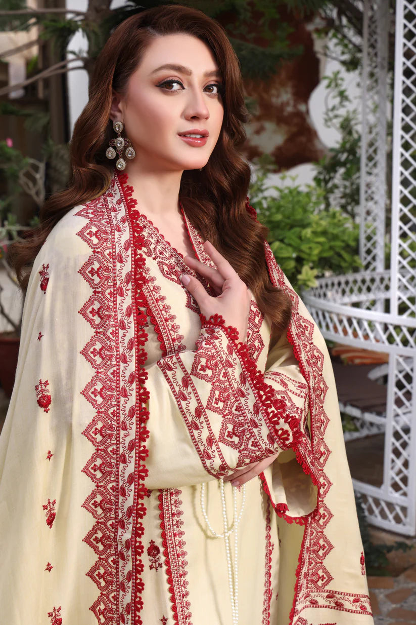 Unstitched 3 Piece Fully Embroidered Dhanak Suit with Printed Dhanak Shawl
