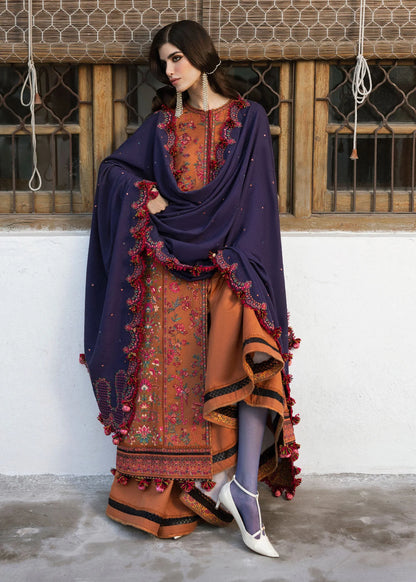 Unstitched 3 Piece Fully Embroidered Dhanak Suit with Embroidered Dhanak Shawl