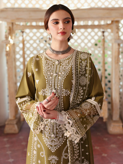 Unstitched 3 Piece Fully Embroidered Dhanak Suit with Embroidered Dhanak Shawl