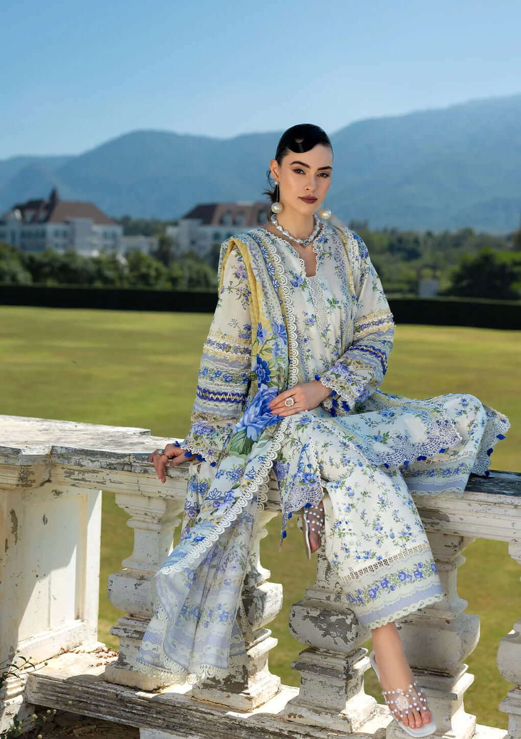 Unstitched 3 Piece Digital Printed Lawn Suit with Digital Printed Lawn Dupatta