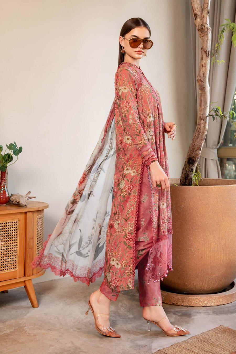 Unstitched 3 Piece Digital Printed Lawn Suit with Printed Lawn Dupatta