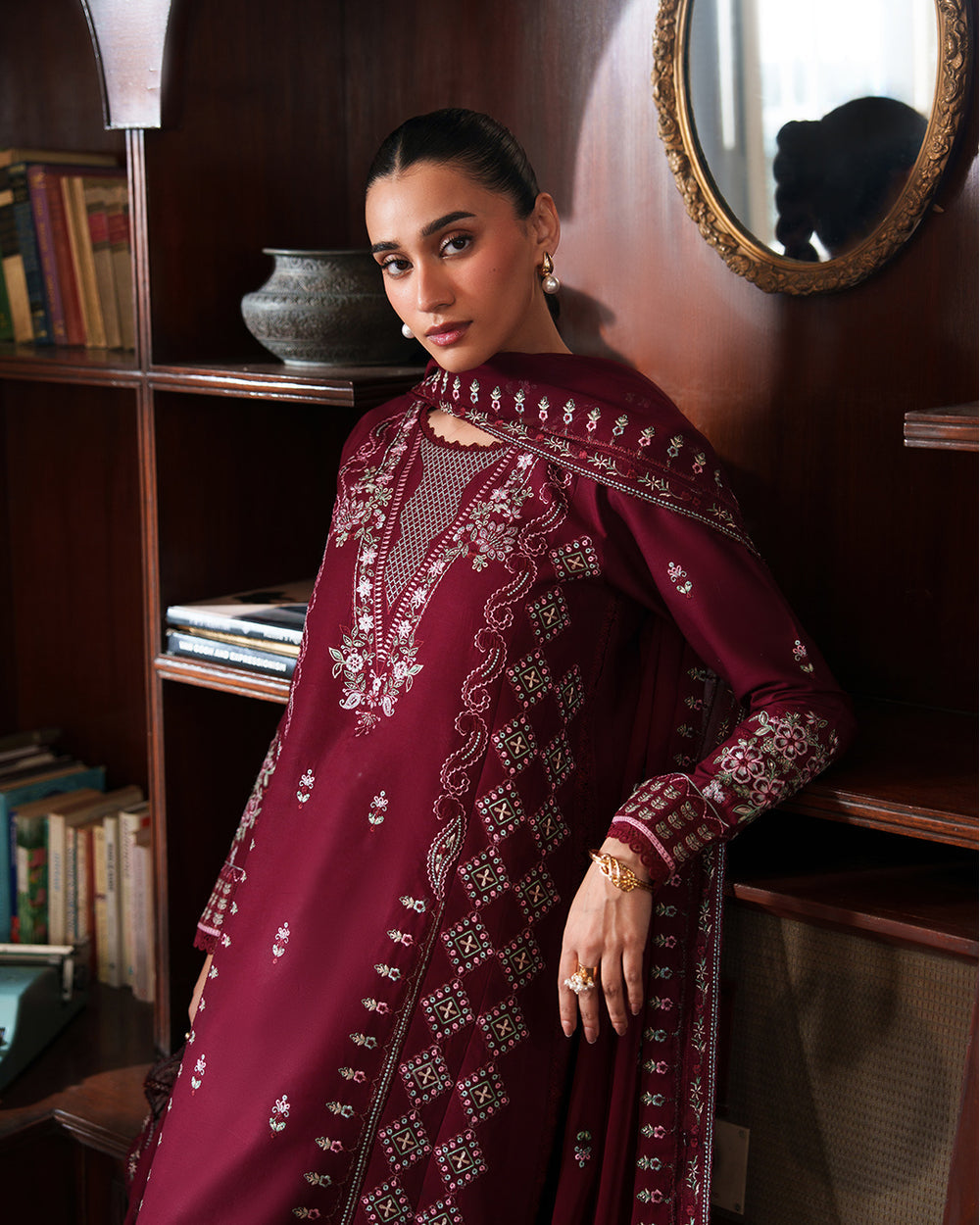 3 Piece Unstitched Heavy Embroidered Dhanak Fabric With Dhanak Embroidered Shawl