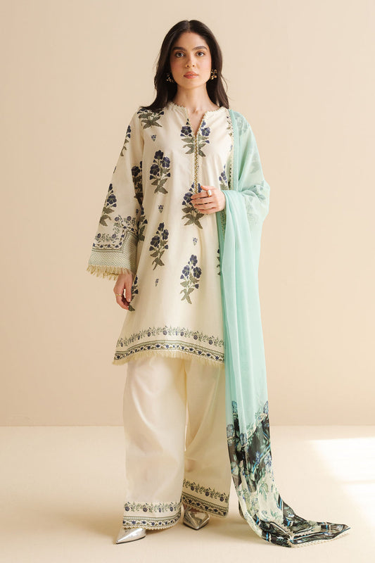 Unstitched 3 Piece Digital Printed Lawn Suit with Printed Polly Lawn Dupatta