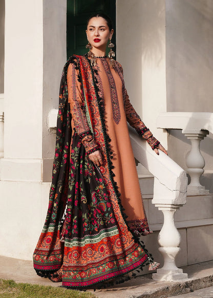 Unstitched 3 Piece Fully Embroidered Dhanak Suit with Printed Woolen Shawl
