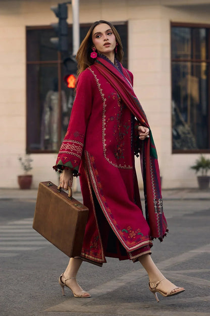 3 Piece Unstitched Heavy Embroidered Dhanak Suit ( Digital Printed Shawl)