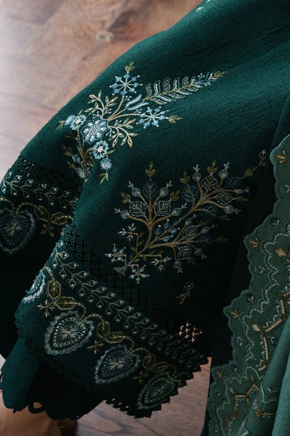 3 Piece Unstitched Heavy Embroidered Dhanak Suit ( Embroidered Dhanak Wool Shawl )
