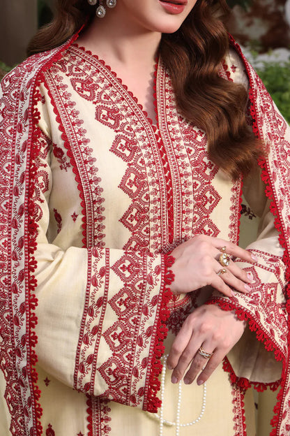 Unstitched 3 Piece Fully Embroidered Dhanak Suit with Printed Dhanak Shawl