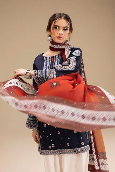 Unstitched 3 Piece Fully Embroidered Dhanak Suit with Printed Monar Dupatta