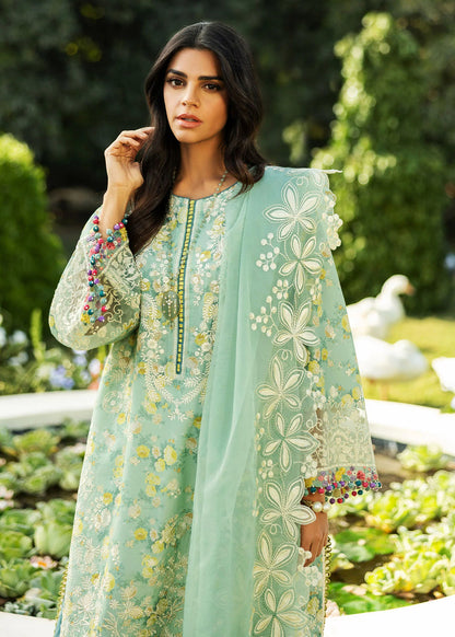 Unstitched 3 Piece Digital Printed Embroidered Lawn Suit With Embroidered Organza Dupatta