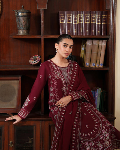3 Piece Unstitched Heavy Embroidered Dhanak Fabric With Dhanak Embroidered Shawl