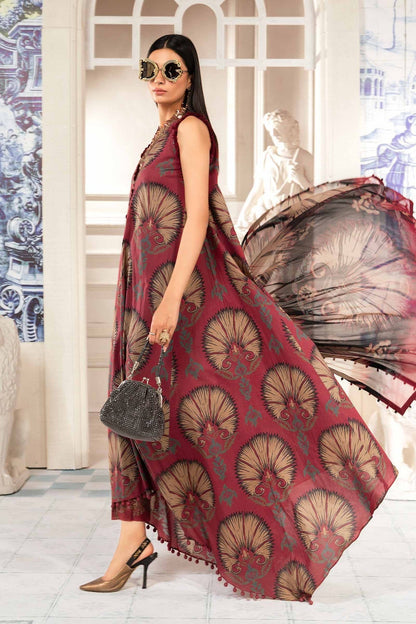Unstitched 3 Piece Digital Printed Lawn Suit with Voile Dupatta