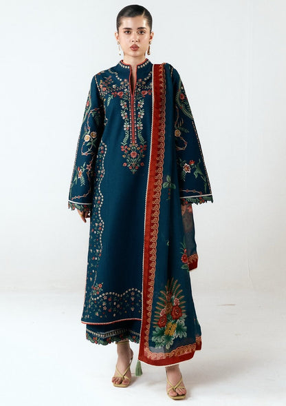 3 Piece Unstitched Heavy Embroidered Dhanak Suit ( Printed Blended Shawl)