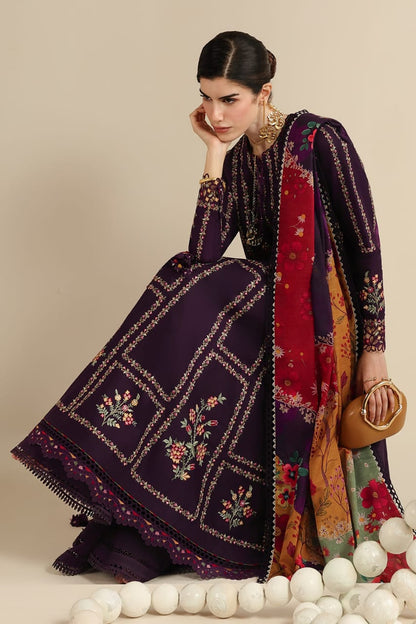 Unstitched 3 Piece Fully Embroidered Dhanak Fabric With Printed Blended Shawl