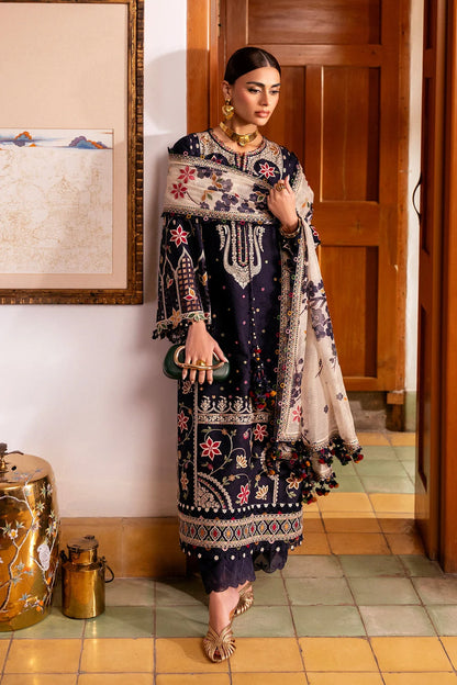 3 Piece Unstitched Fully Embroidered Dhanak Dress With Printed Blended Shawl