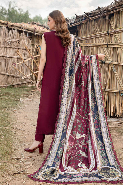 Unstitched 3 Piece Fully Embroidered Dhanak Suit with Printed Woolen Shawl