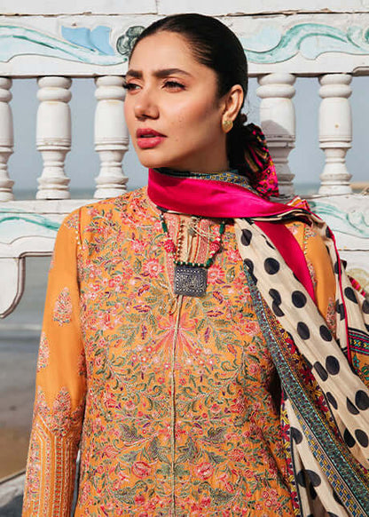 Unstitched 3 Piece Fully Embroidered Dhanak Suit with Printed Woolen Shawl