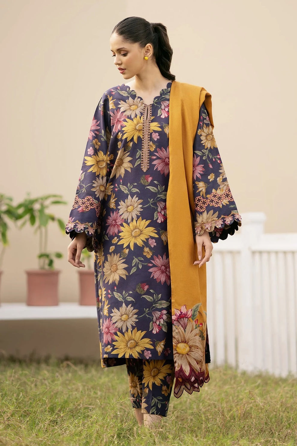 Unstitched 3 Piece Digital Printed Lawn Suit with Printed Lawn Dupatta