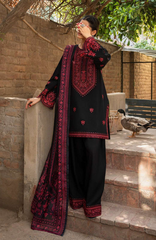 Unstitched 3 Piece Fully Embroidered Suit With Embroidered Dhanak Shawl