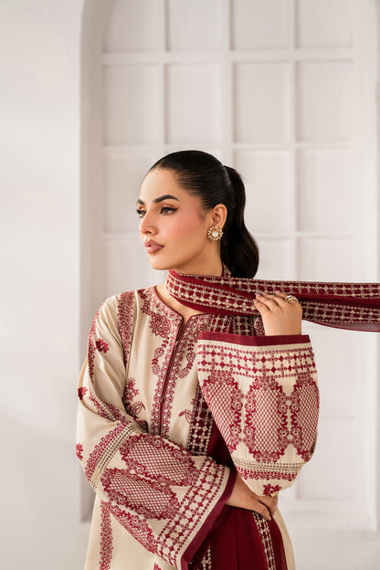 BQ 2950 - 3 Piece Unstitched Heavy Embroidered Dhanak Fabric With Embroidered Dhanak Shawl