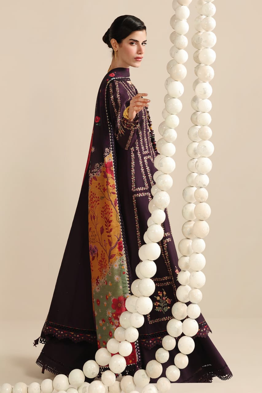 Unstitched 3 Piece Fully Embroidered Dhanak Fabric With Printed Blended Shawl
