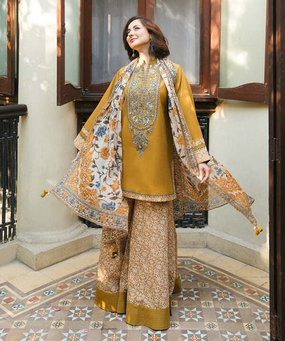 Unstitched 3 Piece Embroidered Lawn Suit With Printed Polly Lawn Dupatta