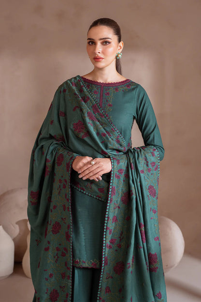 IZ 2925 - 3 Piece Unstitched Embroidered Dhanak Suit With Dhanak Embroidered Shawl