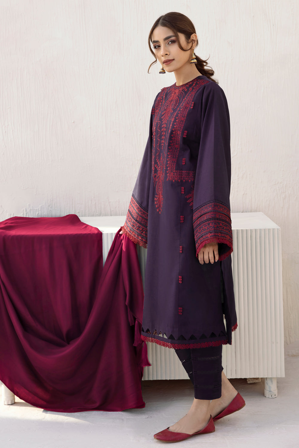JZ 2910 - 3 Piece Unstitched Embroidered Dhanak Fabric With Dhanak Shawl