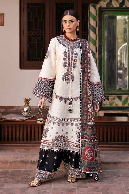 JZ 2800 - 3 Piece Unstitched Embroidered Dhanak Fabric with Printed Dupatta