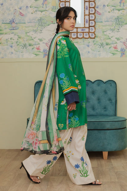 Unstitched 3 Piece Digital Printed Lawn Suit with Printed Polly Lawn Dupatta