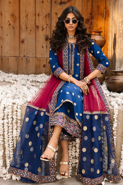 3 Piece Unstitched Fully Embroidered Dhanak Dress With Embroidered Organza Dupatta