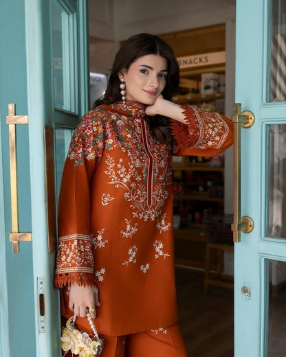 Unstitched 3 Piece Fully Embroidered Dhanak Fabric With Embroidered Dhanak Shawl