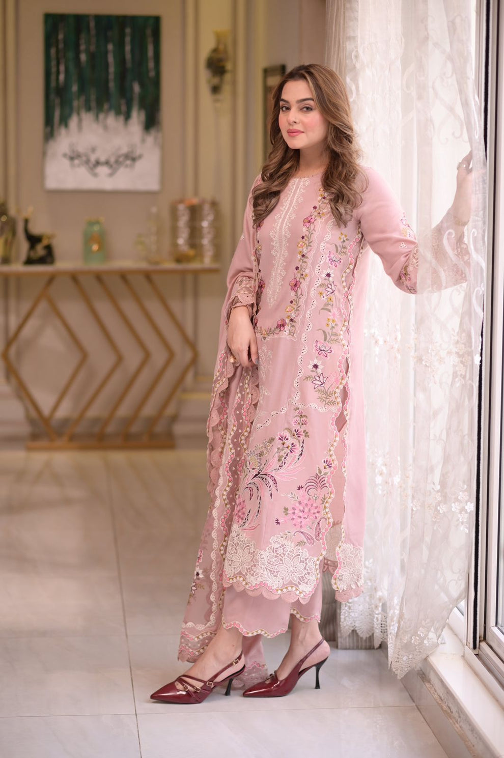 Unstitched 3 Piece Fully Embroidered Lawn Suit With Embroidered Lawn Dupatta