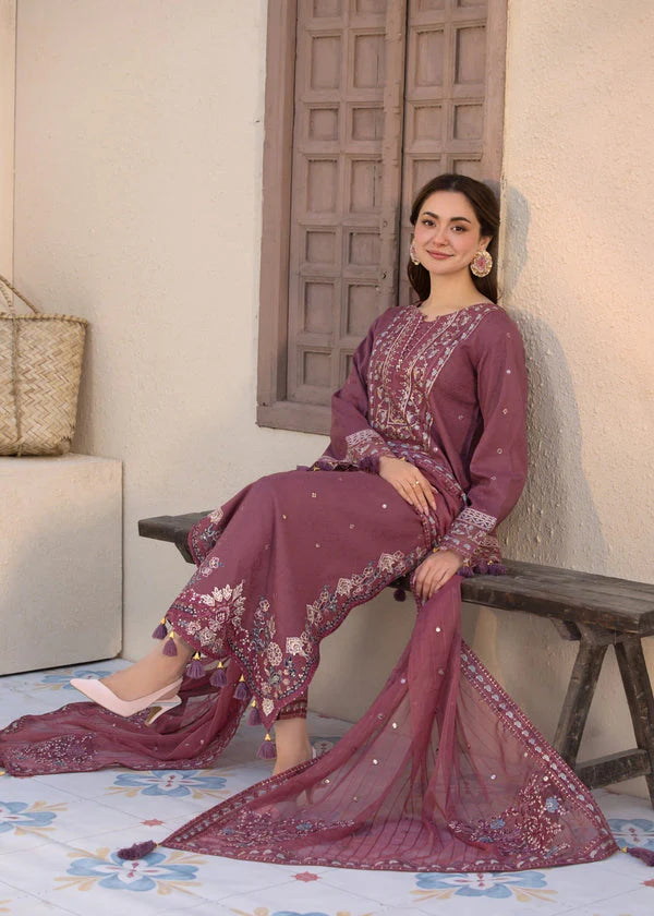 Unstitched 3 Pec Fully Embroidered Lawn Suit With Chiffon Dupatta With Short Border Pallu And Motif