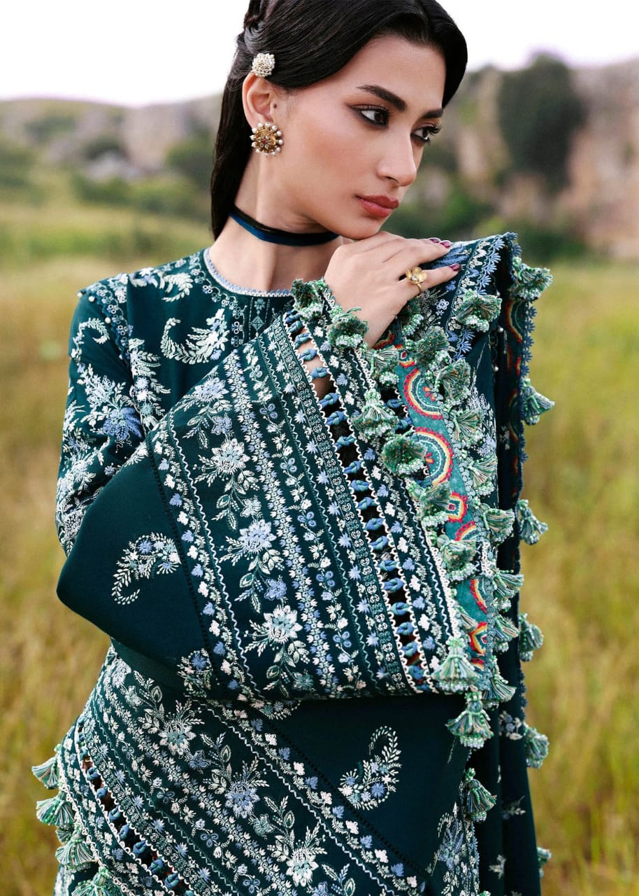 Unstitched 3 Piece Fully Embroidered Dhanak Fabric With Embroidered Dhanak Shawl