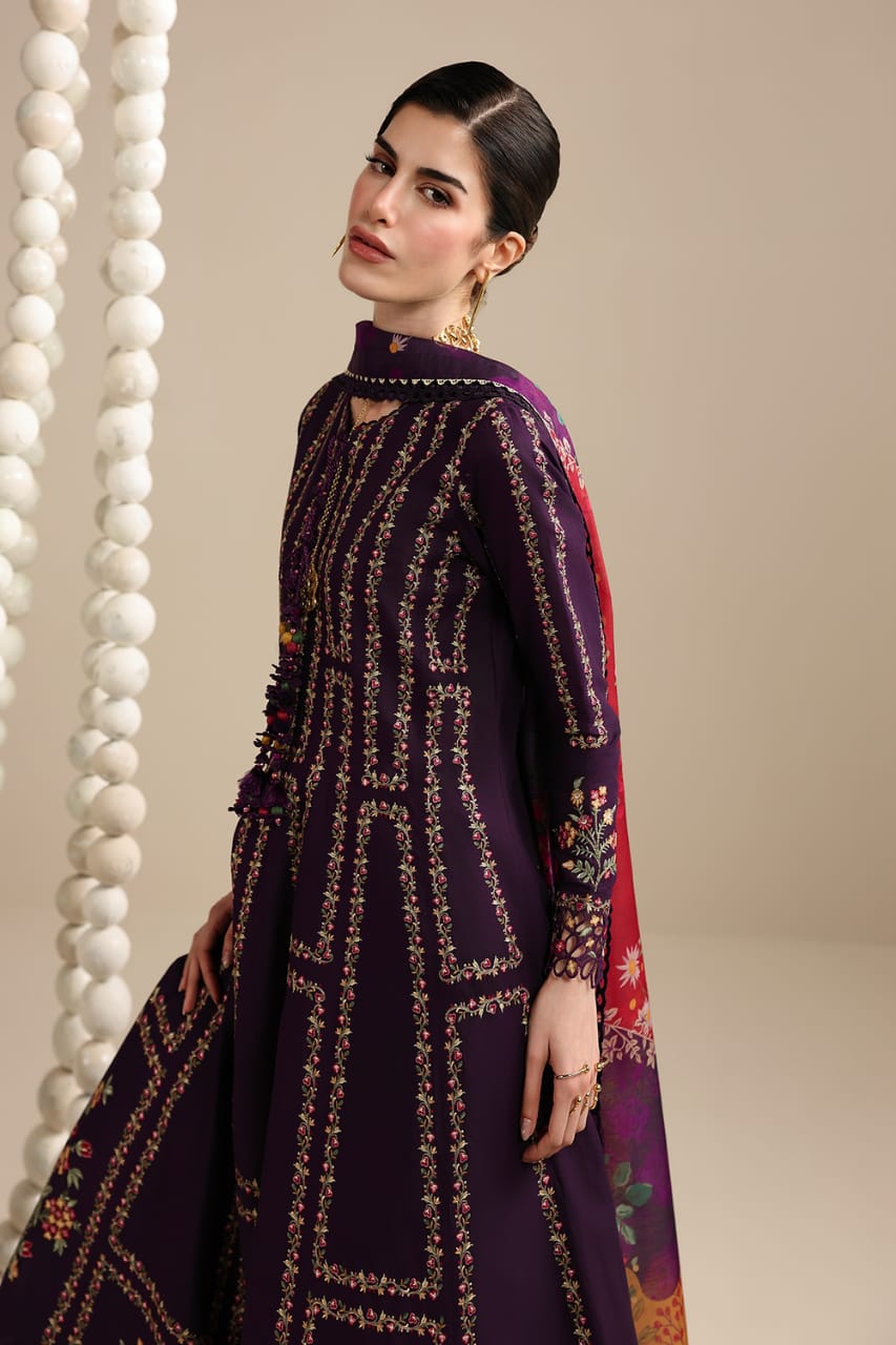 Unstitched 3 Piece Fully Embroidered Dhanak Fabric With Printed Blended Shawl