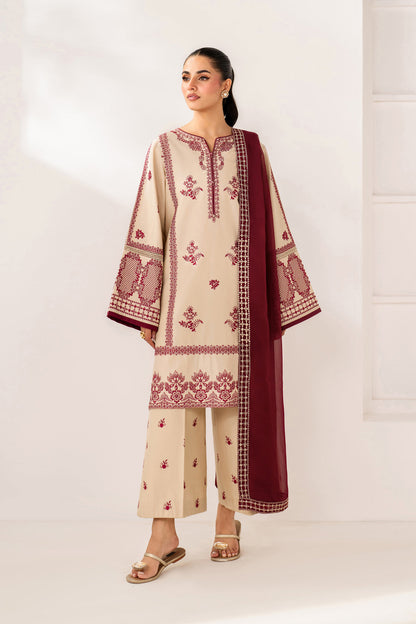 BQ 2950 - 3 Piece Unstitched Heavy Embroidered Dhanak Fabric With Embroidered Dhanak Shawl