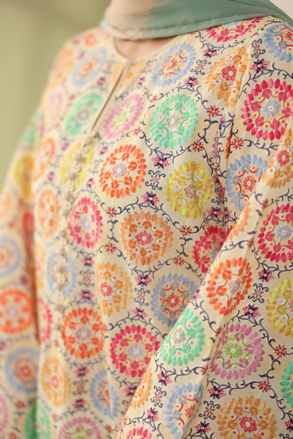 Unstitched 3 Piece Digital Printed Lawn Suit with Printed Monar Dupatta