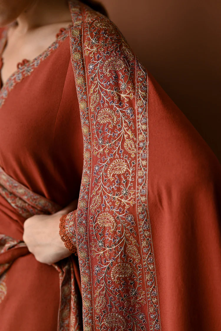 Unstitched 3 Piece Fully Embroidered Dhanak Fabric With Embroidered Dhanak Shawl