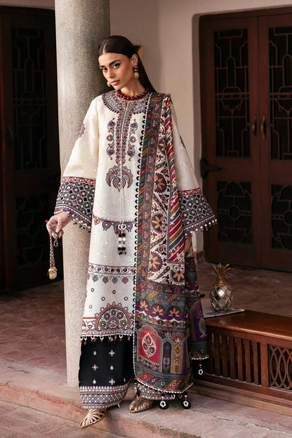 JZ 2800 - 3 Piece Unstitched Embroidered Dhanak Fabric with Printed Dupatta