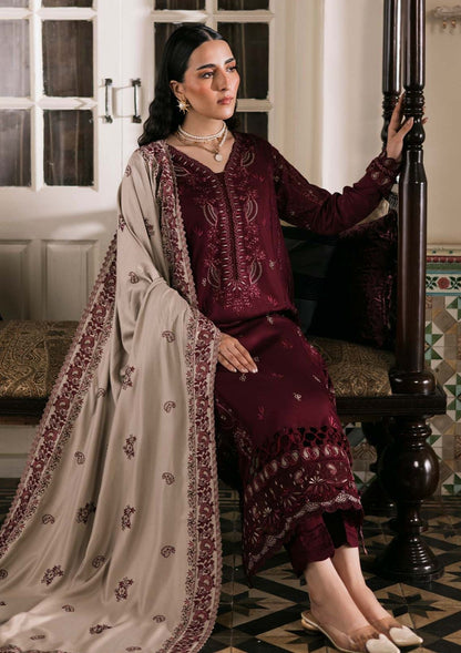 NR 2975 - 3 Piece Unstitched Embroidered Dhanak Suit With Embroidered Dhanak Shawl