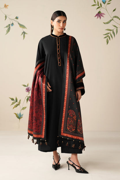 Unstitched 3 Piece Fully Embroidered Dhanak Suit with Printed Shawl