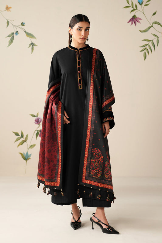 Unstitched 3 Piece Fully Embroidered Dhanak Suit with Printed Shawl