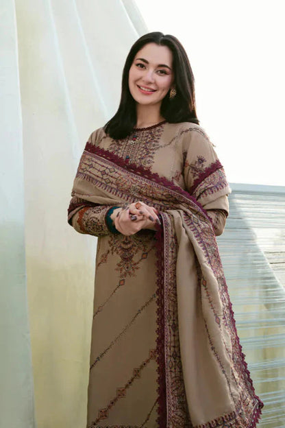 Unstitched 3 Piece Fully Embroidered Dhanak Suit with Embroidered Dhanak Shawl