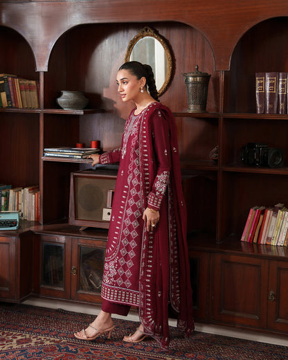 3 Piece Unstitched Heavy Embroidered Dhanak Fabric With Dhanak Embroidered Shawl